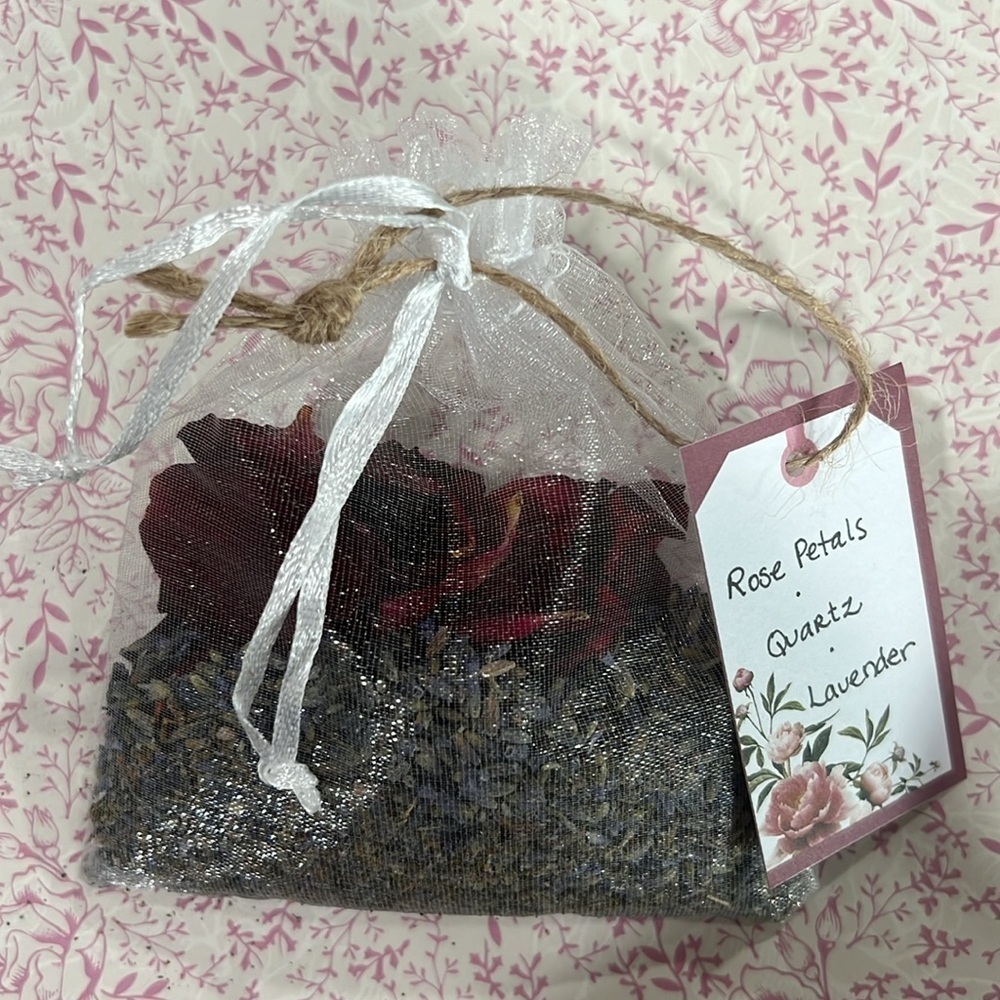 Dried Herbs Sachet with Crystal- Rose & Lavender